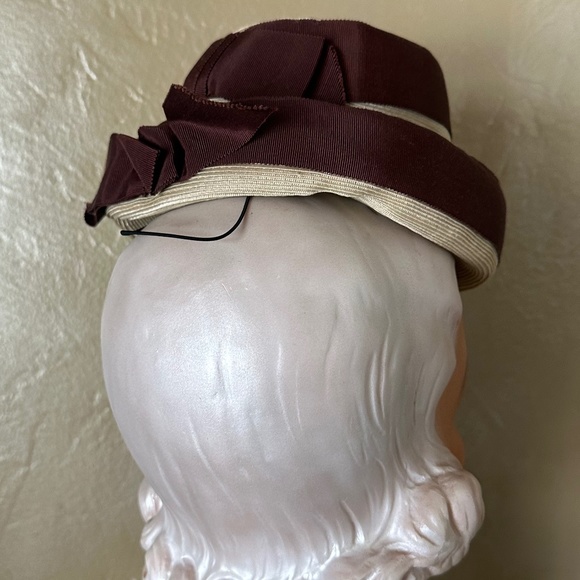 GORGEOUS TAN STRAW 1930s\' TOY TILT HAT BITH BROWN GROSGRAIN TRIM main image 10